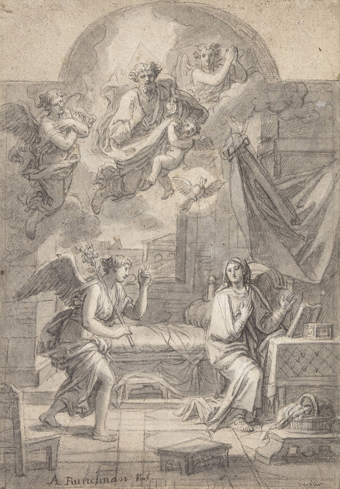 Alexander Runciman, The Annunciation, a study for an altarpiece, after Francois Verdier (1651-1730)