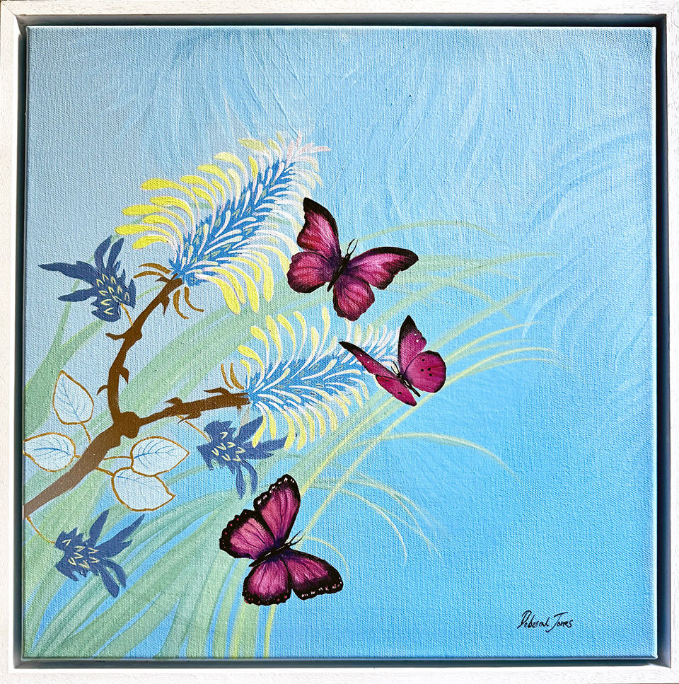 Deborah Jones, Butterfies on Blue, 2024