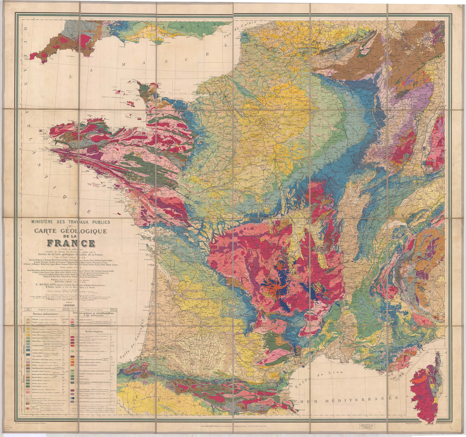 Charles Béranger, Geological Wall map of France, 1905