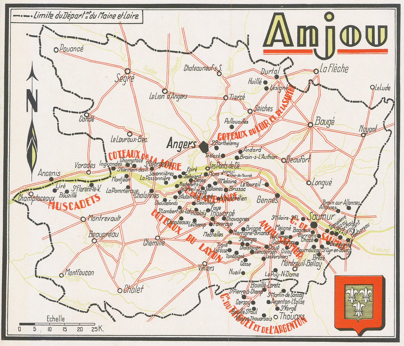 Walter Crotch, Wine map of Anjou, Loire Valley, 1947