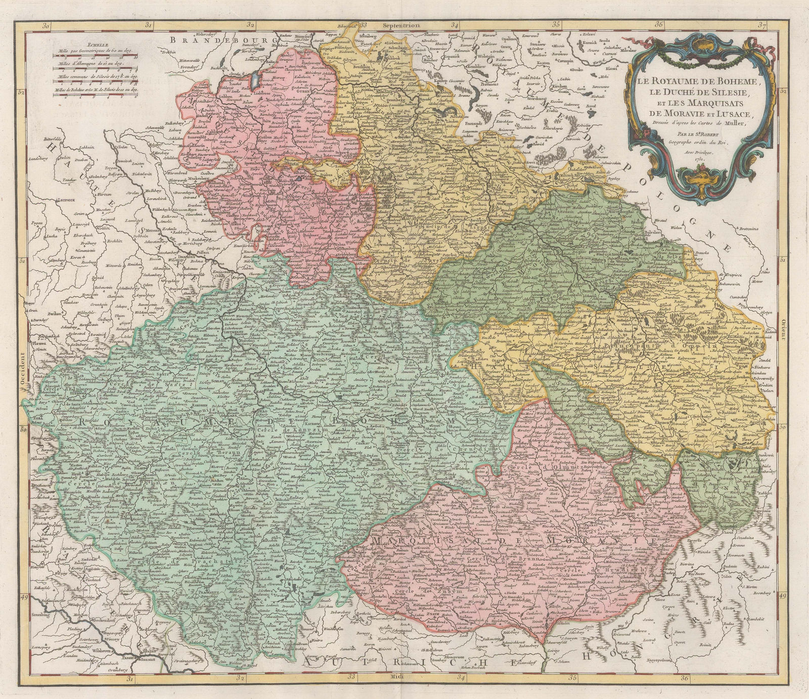Robert de Vaugondy, Bohemia, Silesia and Moravia, 1751
