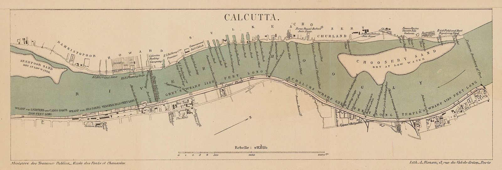A. Simon, French port atlas map of Kolkata (Calcutta, 1880