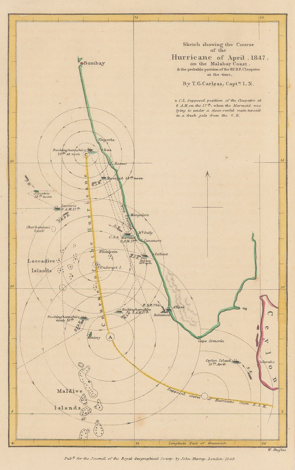 Royal Geographical Society (RGS), Sketch Showing the Courses of the Hurricane of April 1847, 1849