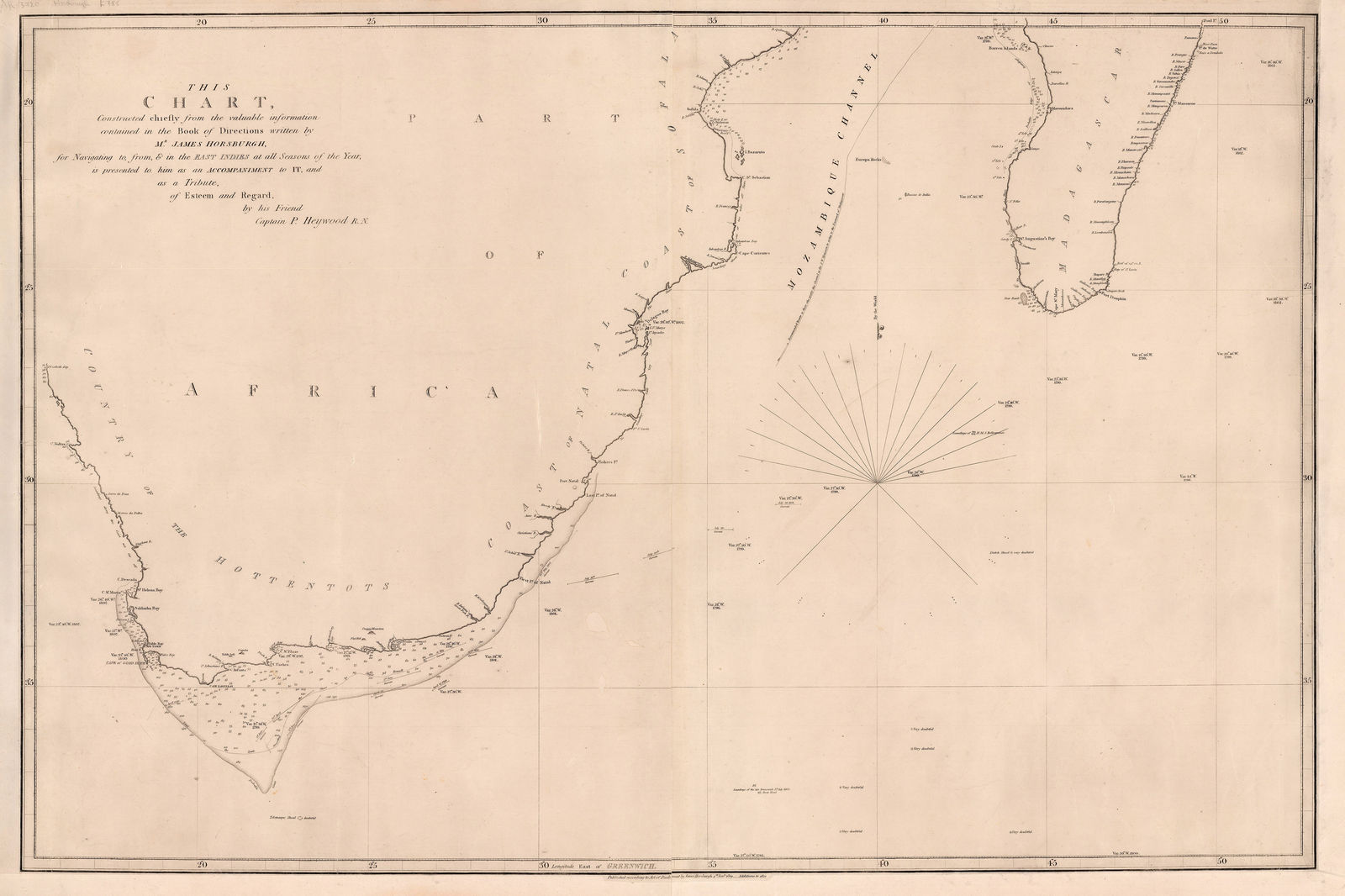 Capt. James Horsburgh, Sea Chart of South Africa & Madagascar, 1812