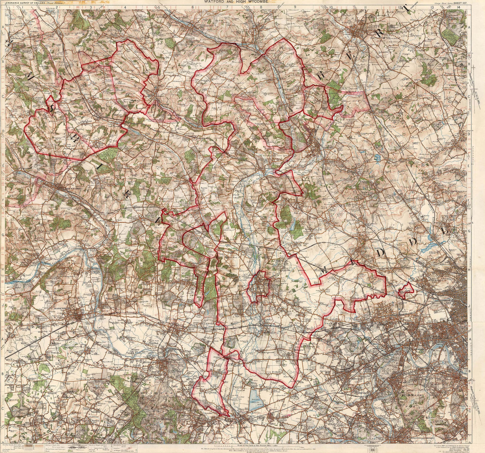 Ordnance Survey, Watford and High Wycombe, 1912 c.