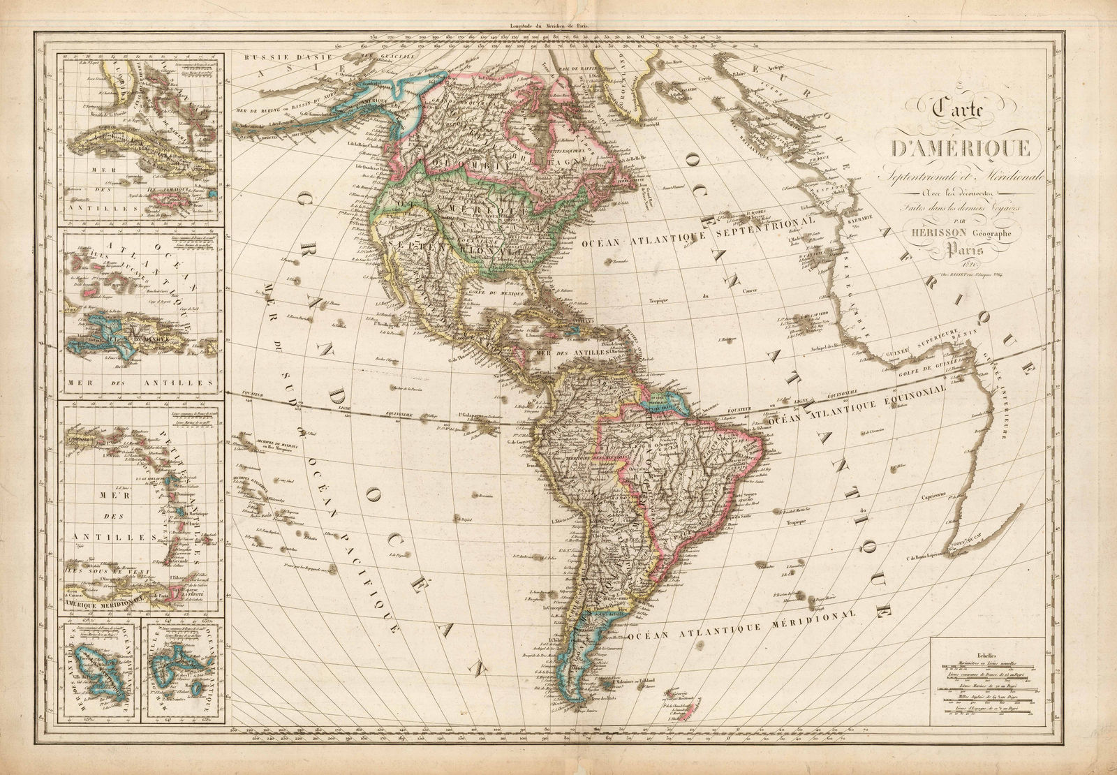 Eustache Herisson, Carte D'Amerique Septentrionale et Meridionale, 1820