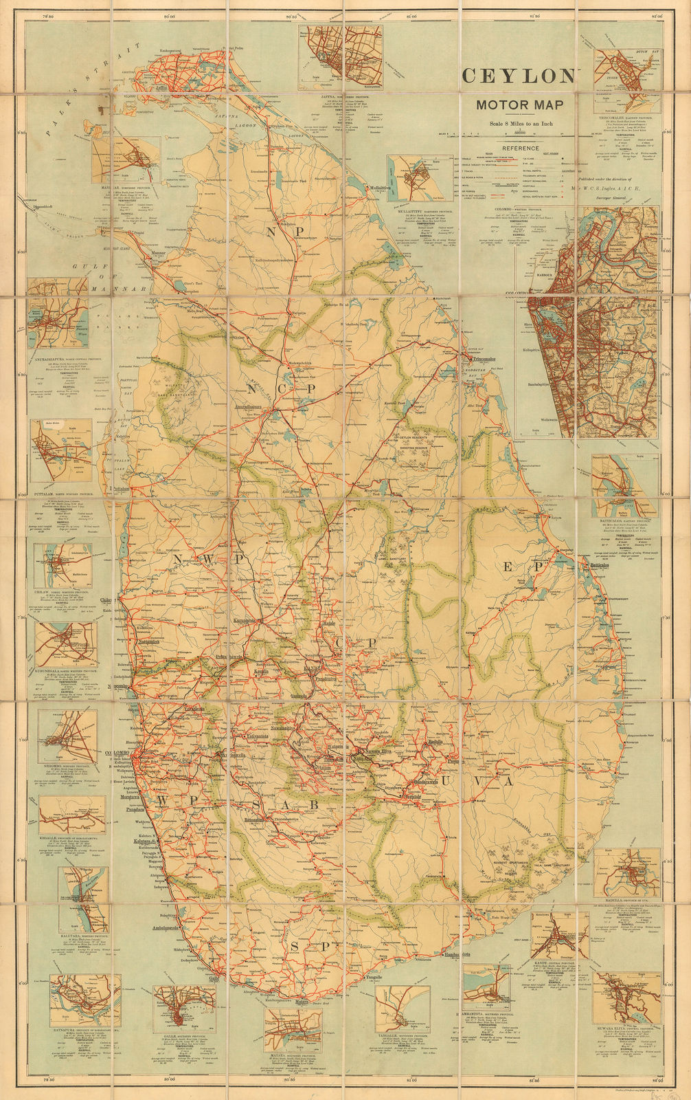 W.C.S. Ingles, Motoring map of Sri Lanka (Ceylon), 1920