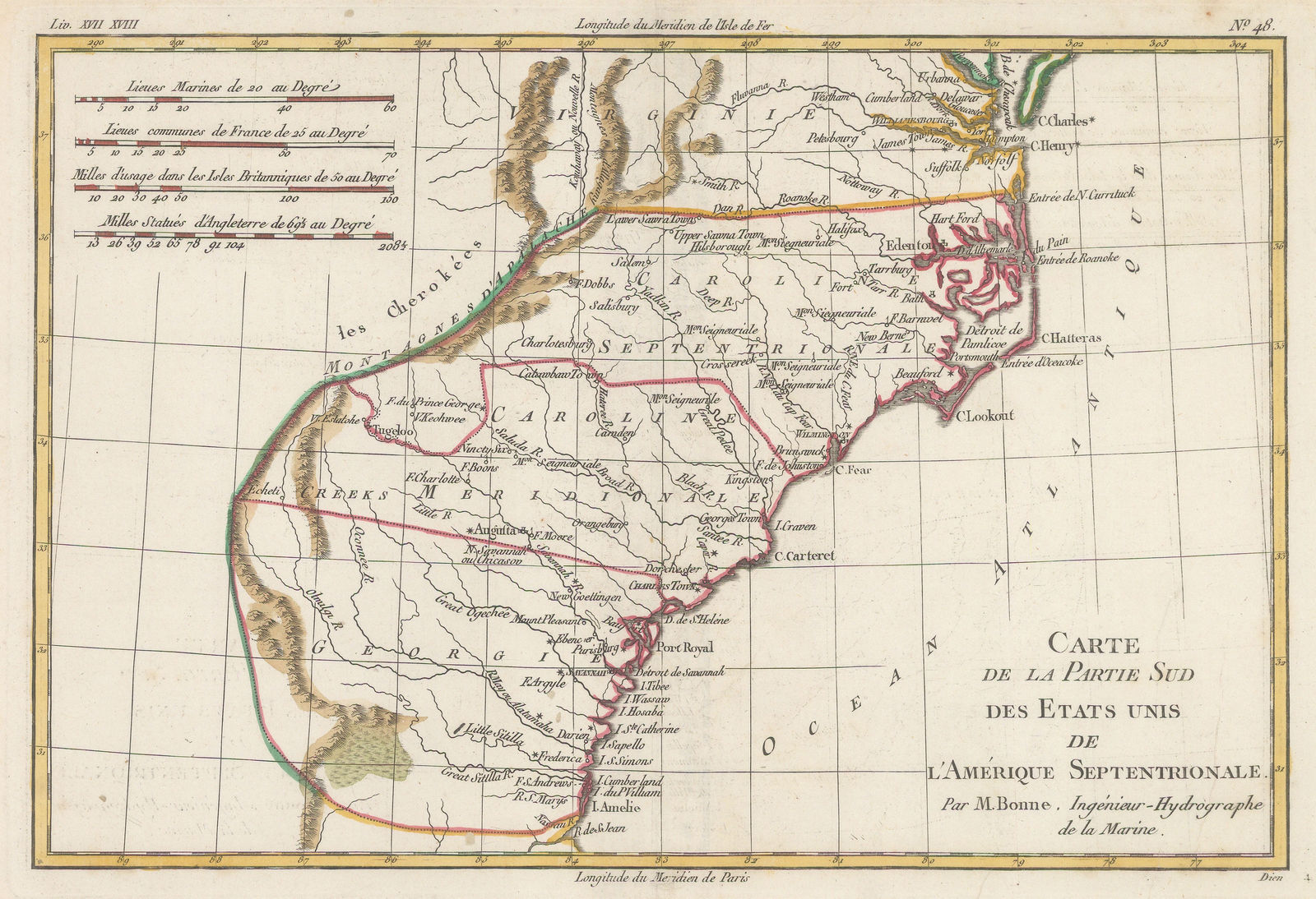 Rigobert Bonne, North and South Carolina and Georgia, 1780 c.