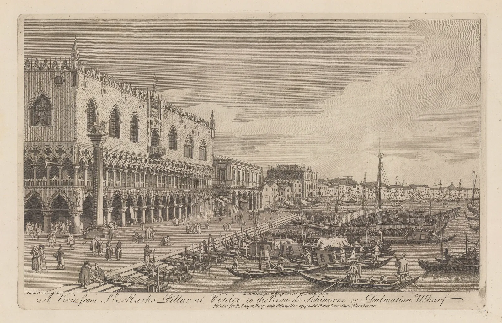 Robert Sayer, Italy - Venice, Palazzo Ducale and the Riva degli Schiavoni, 1774