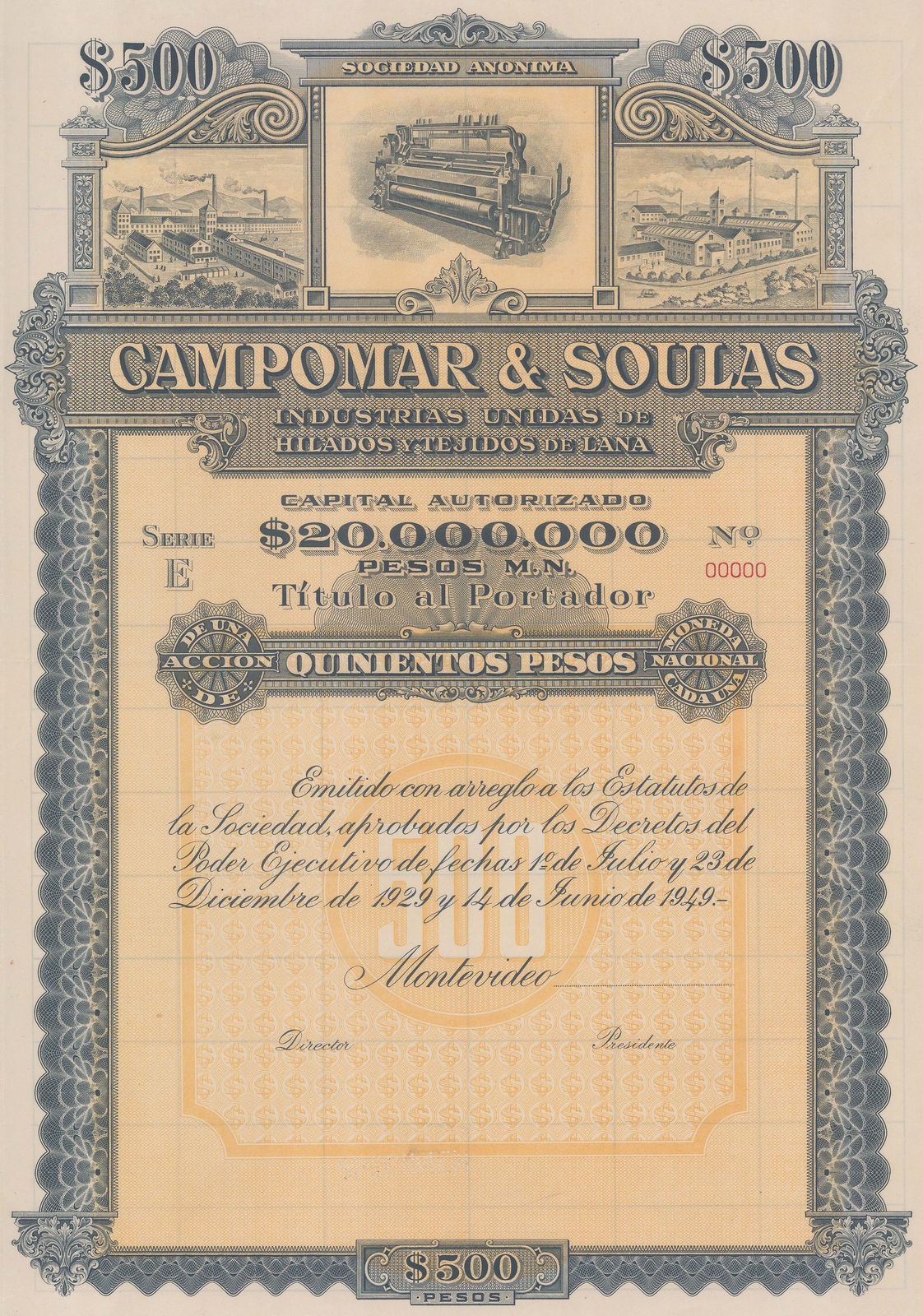 Imprimerie Chaix, Stocks & Bonds - Uruguay, Campomar & Soulas Sociedad Anonima, 1929
