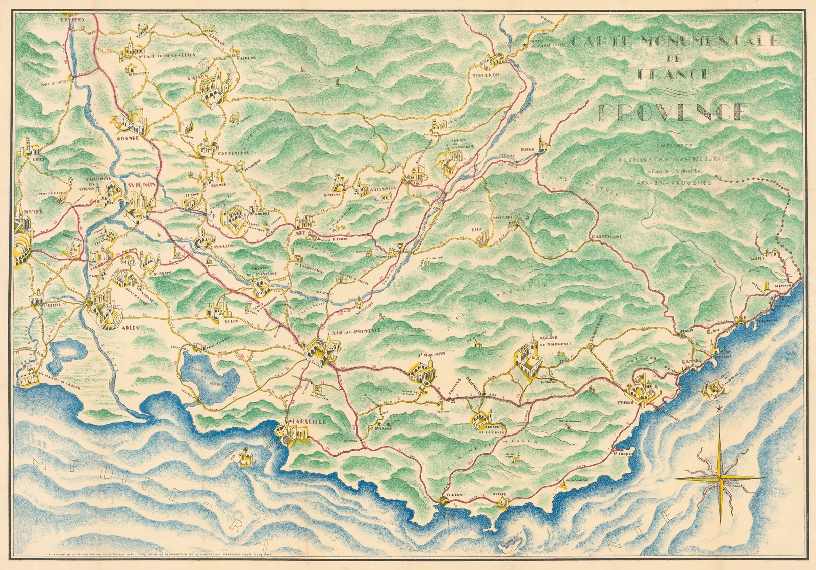 La Decoration Architecturale, Monumental Map of Provence, 1930