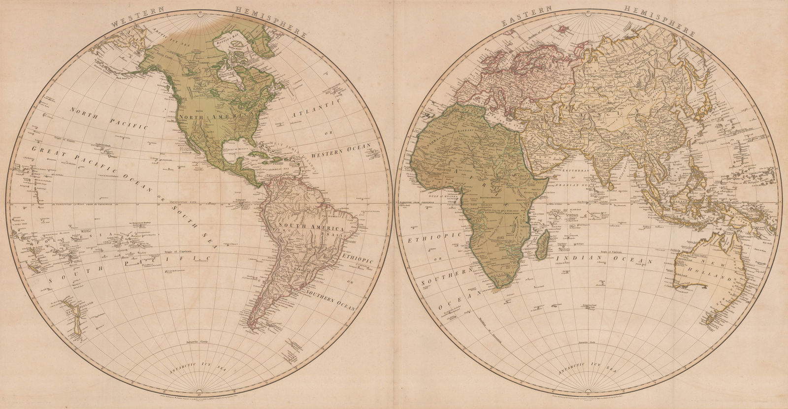William Faden, Western Hemisphere & Eastern Hemisphere, 1802