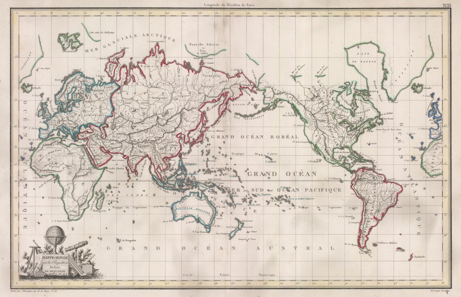Conrad Malte-Brun, Mappe-Monde sur la Projection Reduite de Mercator, 1812