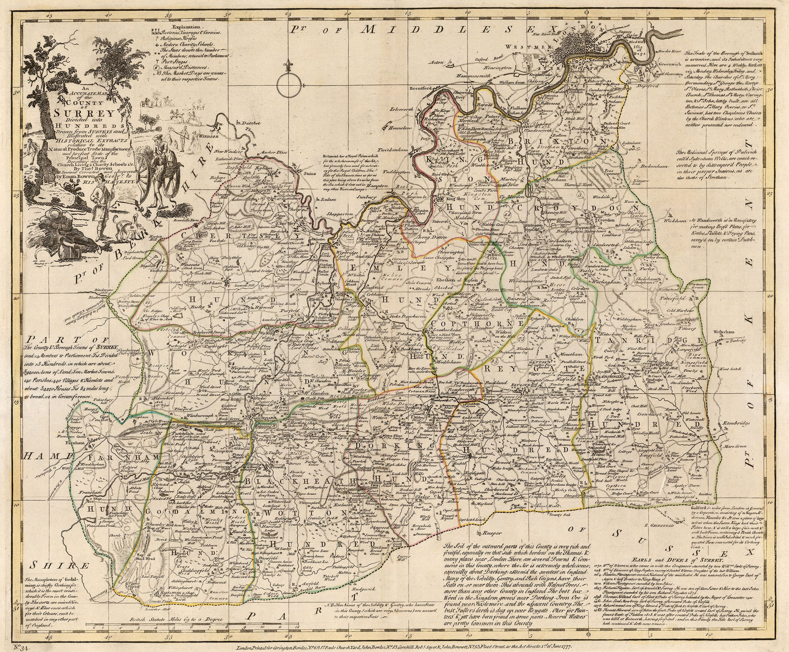 Emanuel Bowen, An Accurate Map of the County of Surrey, 1777