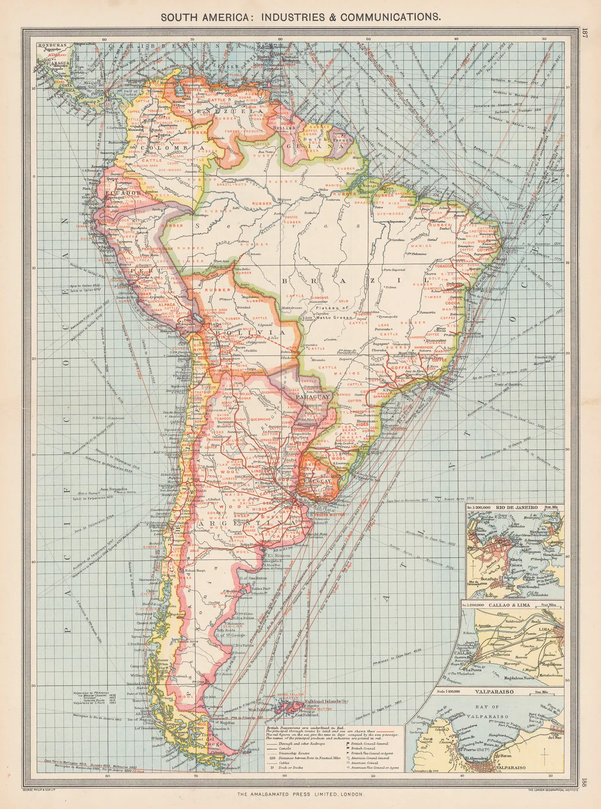 George Philip & Son Ltd., South America: Industries & Communications, 1910 c.