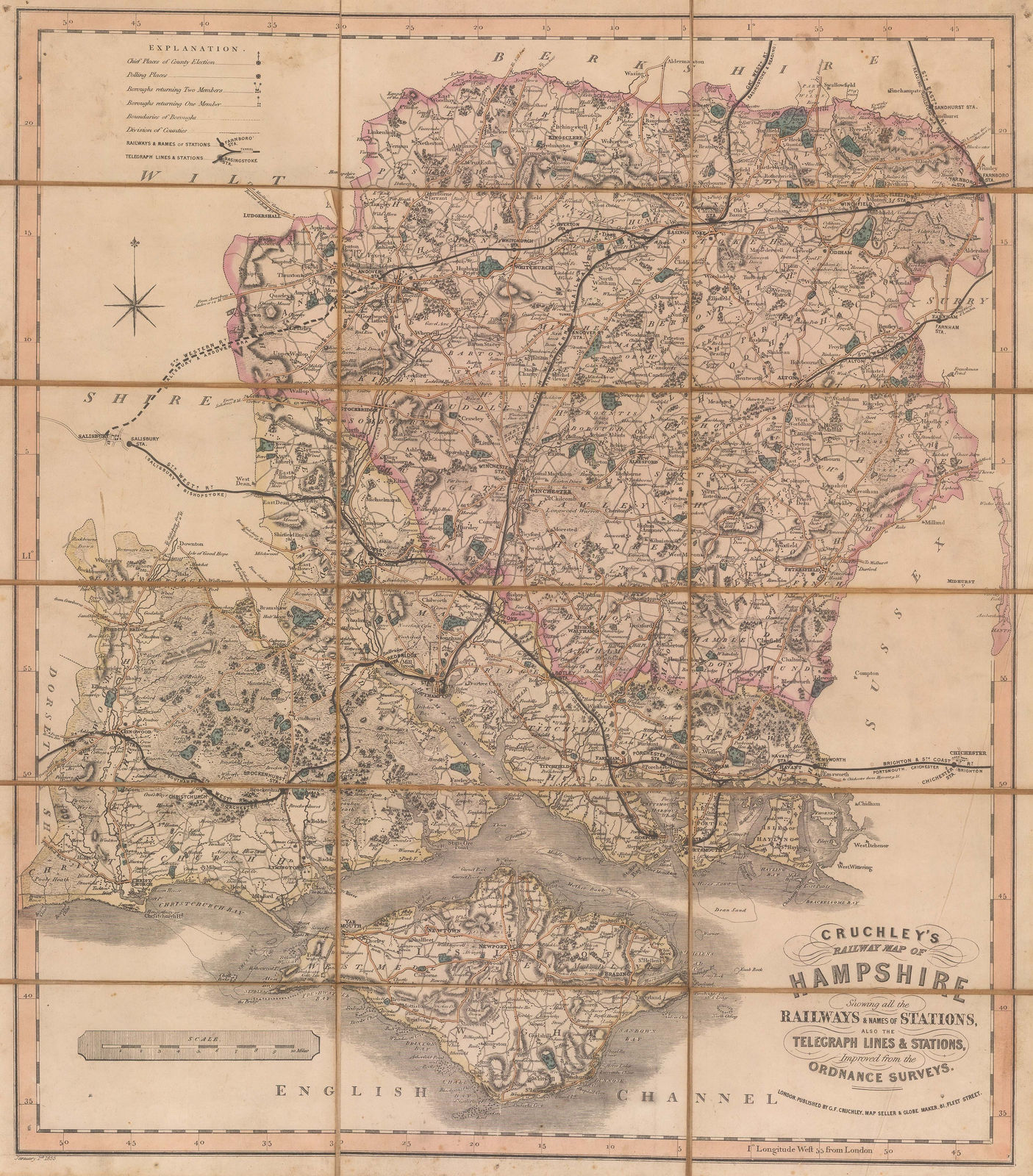 George Frederick Cruchley, Railway map of Hampshire, 1855