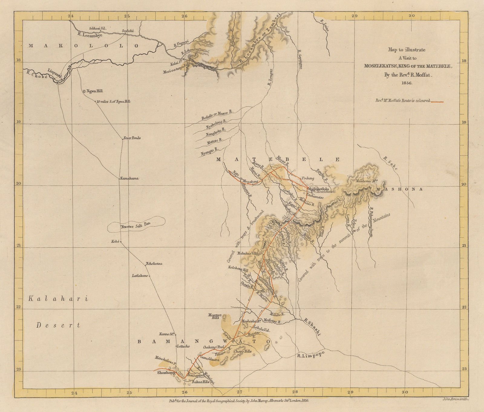 Royal Geographical Society (RGS), Map to illustrate A Visit to Moselekatse, King of the Matebele, 1856