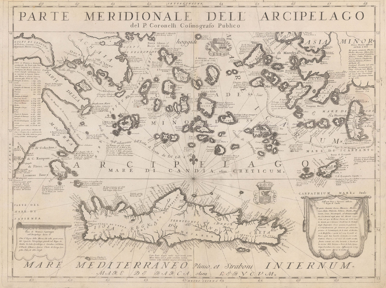Vincenzo Coronelli, Cyclades, Dodecanese & Southern Aegean Islands, 1692