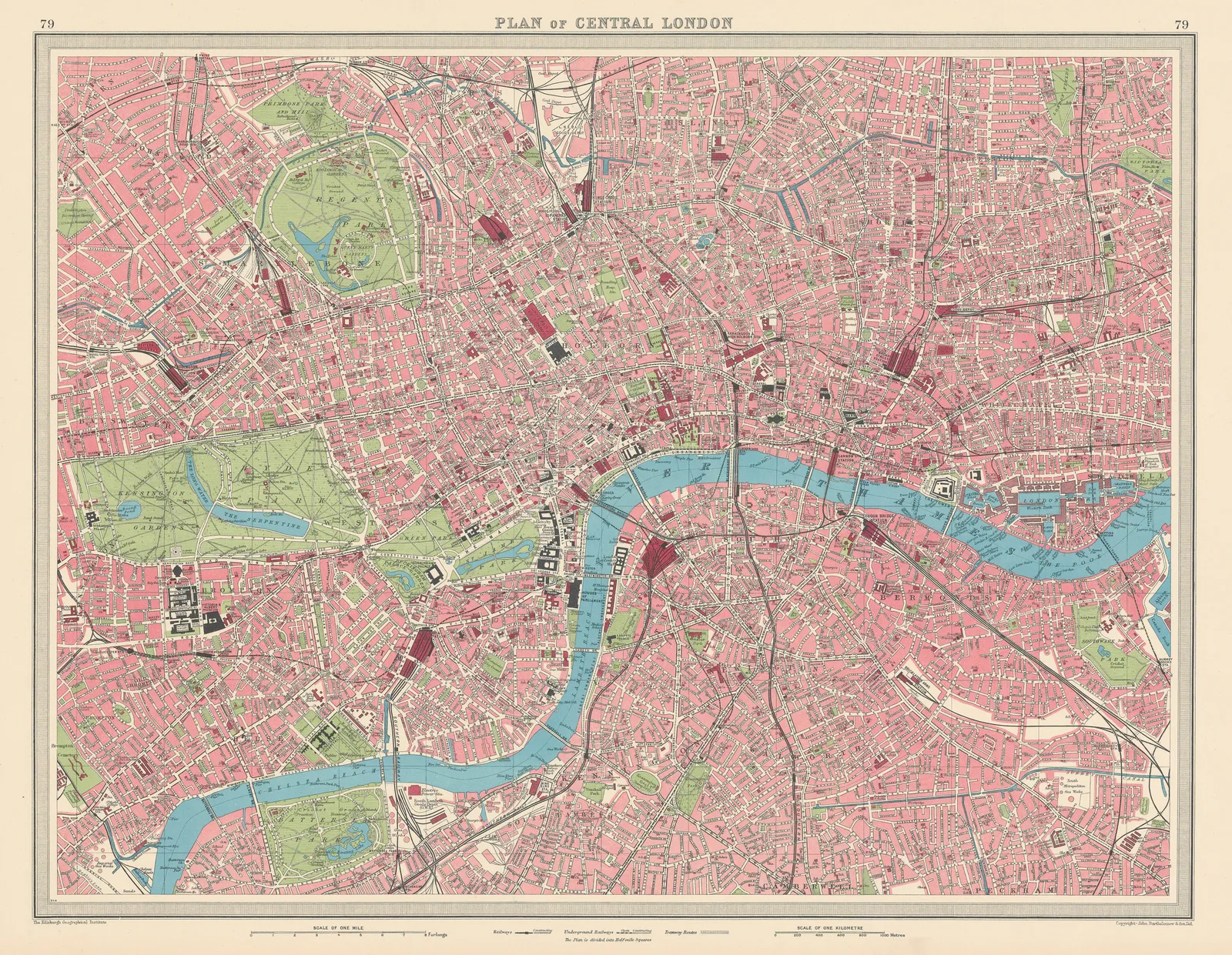 John Bartholomew, Plan of Central London, 1910 c.