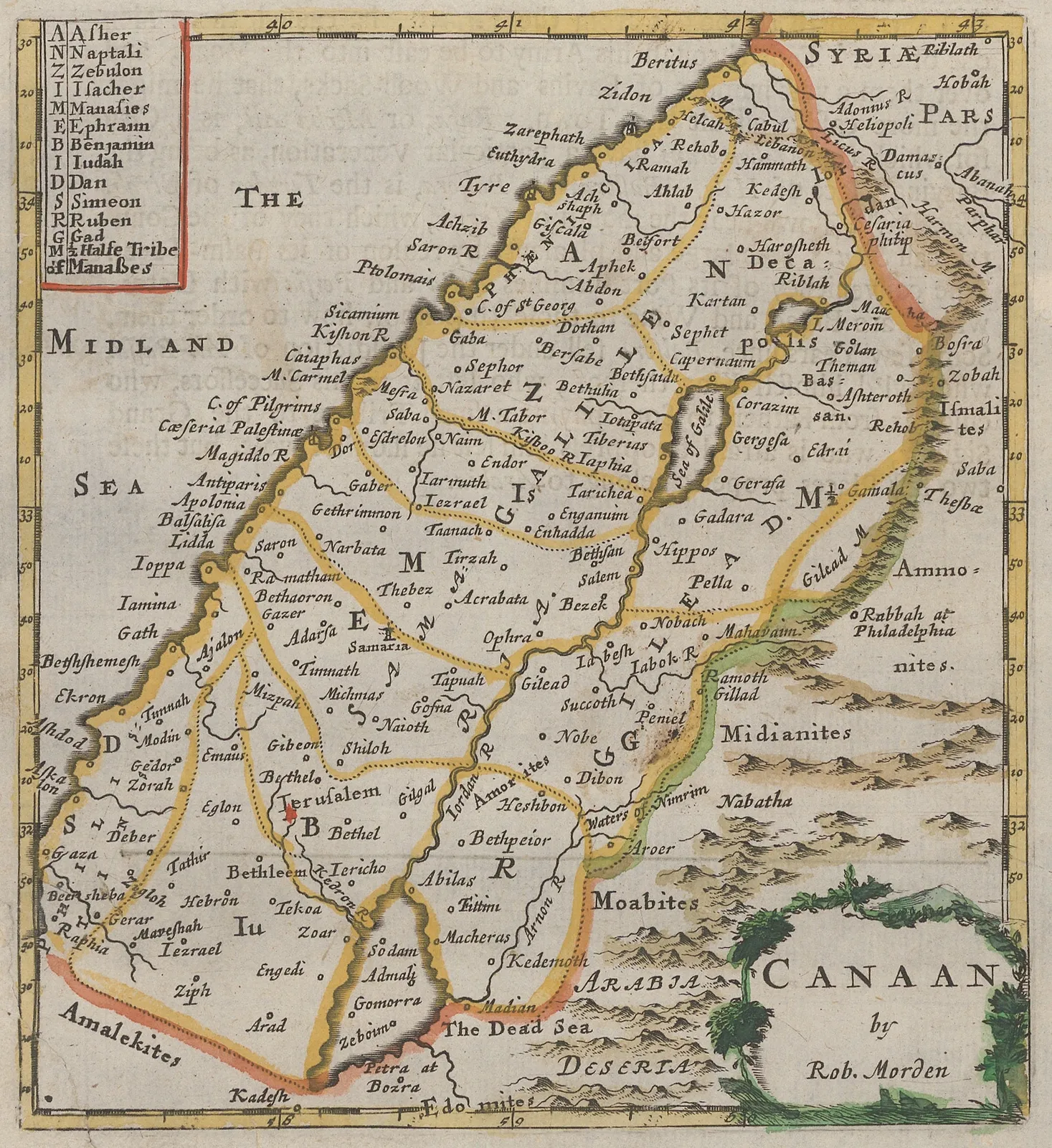 Robert Morden, Miniature map of the Holy Land, 1688