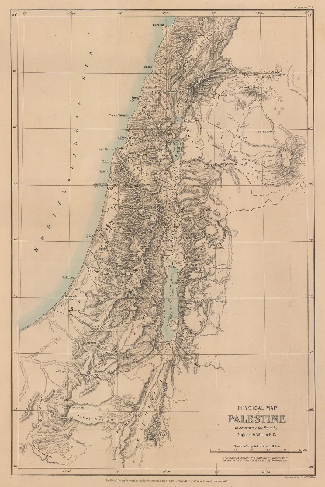 Royal Geographical Society (RGS), Physical map of Palestine, 1873