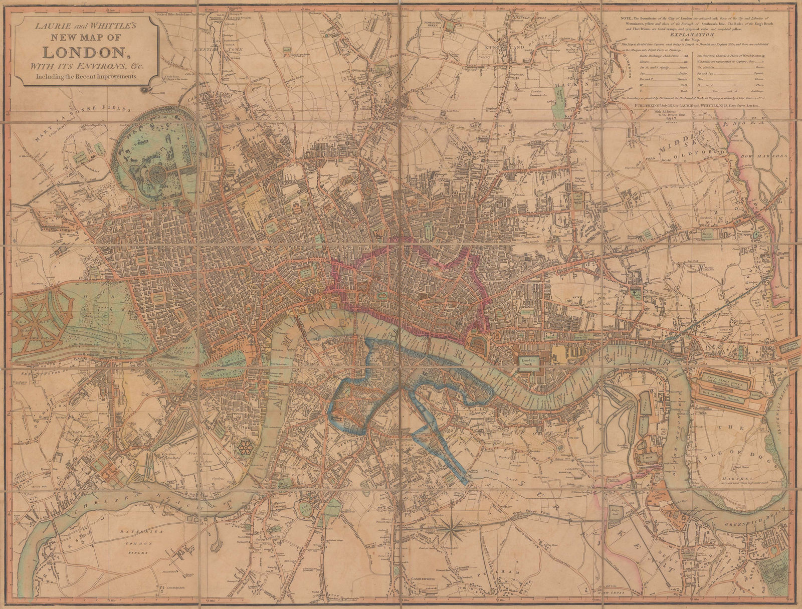 Laurie & Whittle, New Map of London with its Environs, 1817