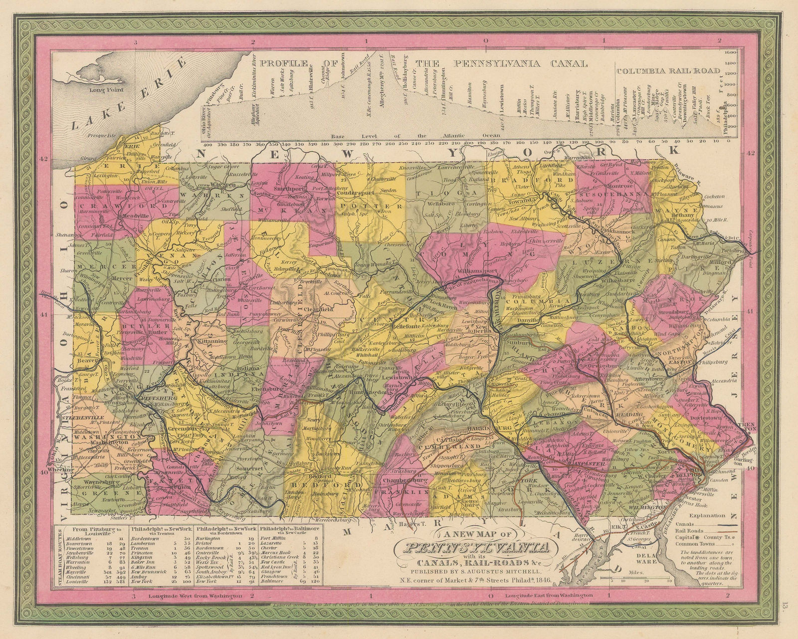 Samuel Augustus Mitchell, A New Map of Pennsylvania with its Canals, Rail-Roads & c., 1846
