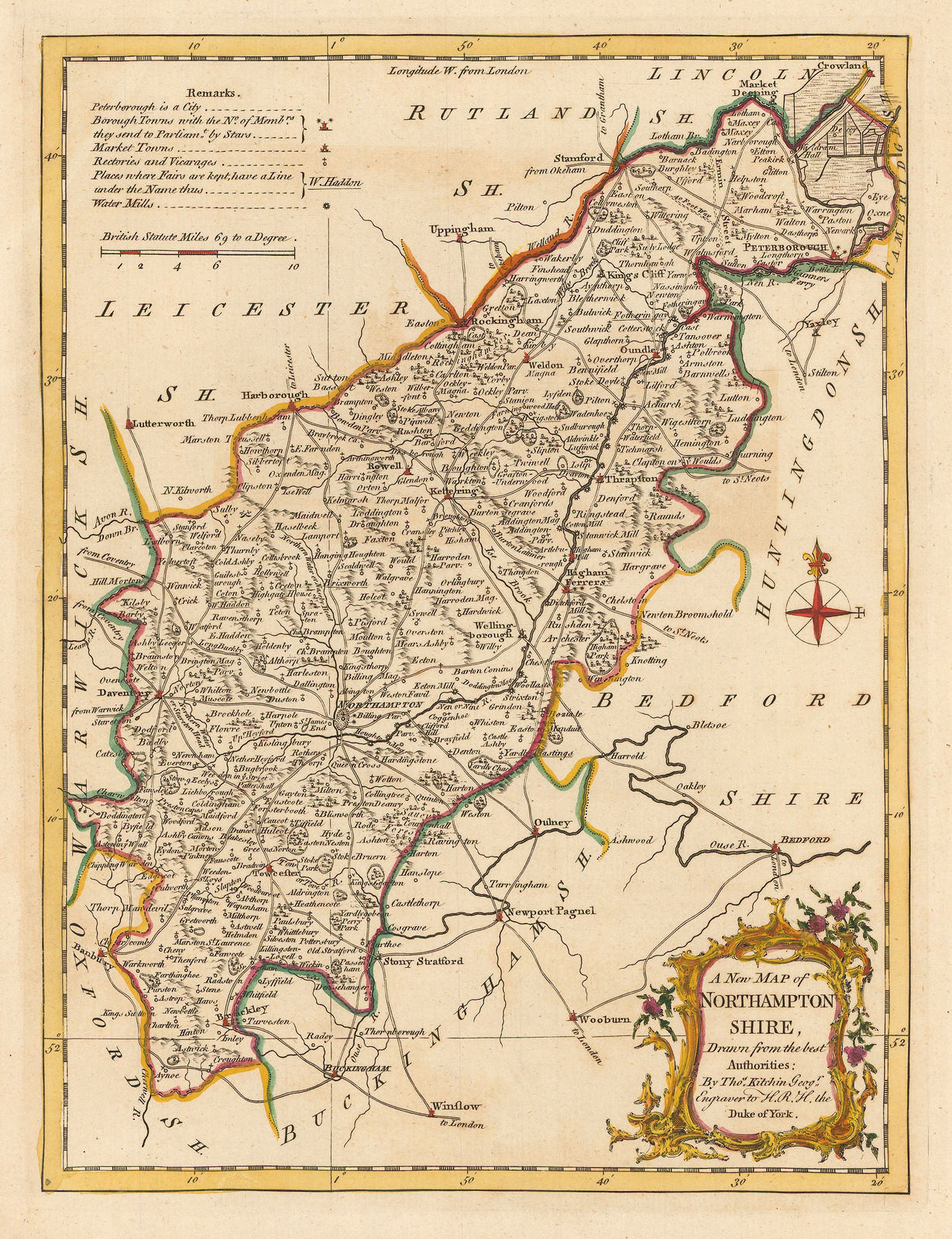 Thomas Kitchin, A New Map of Northamptonshire, 1760 c.