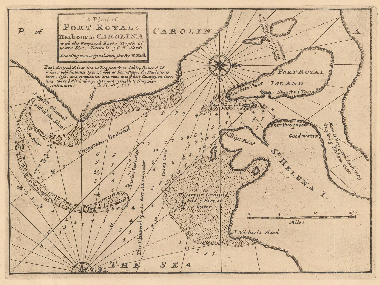 Herman Moll, A Plan of Port Royal Harbour in Carolina, 1755 c.