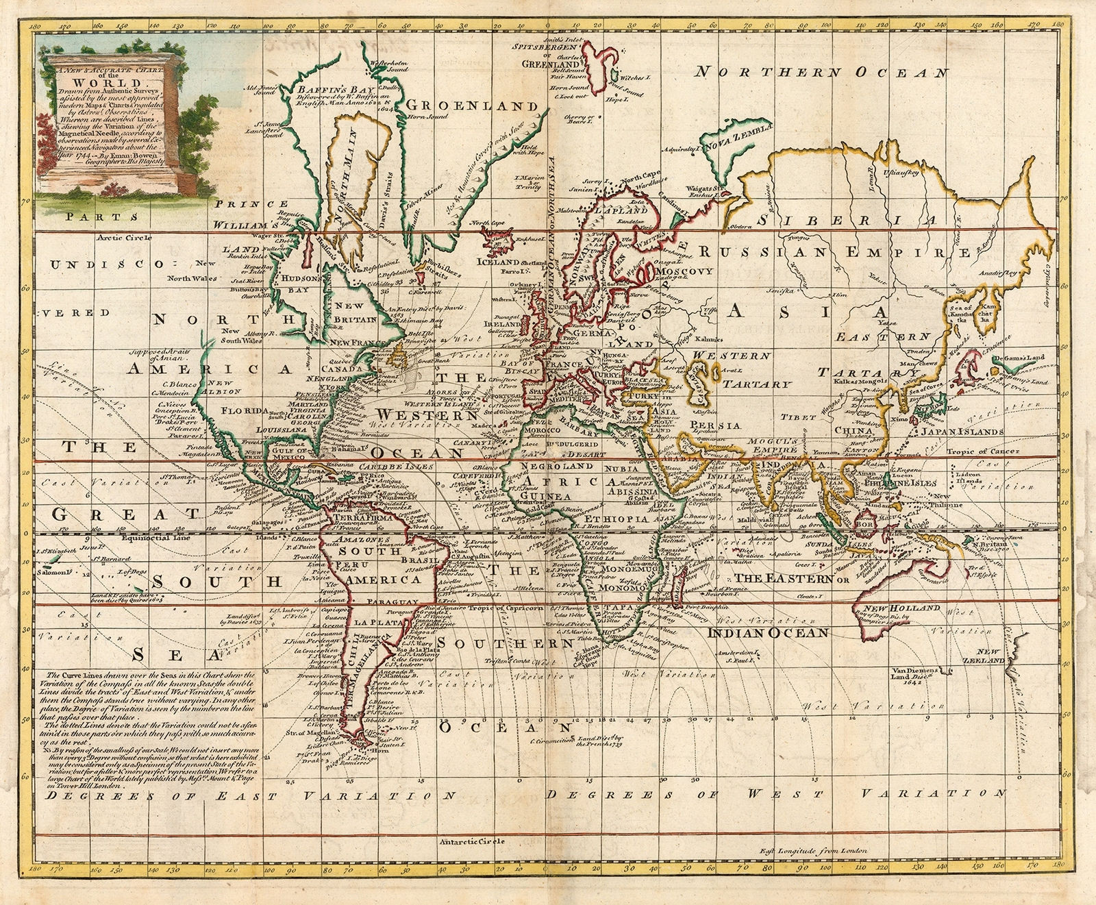 Emanuel Bowen, A New & Accurate Chart of the Known World, 1766