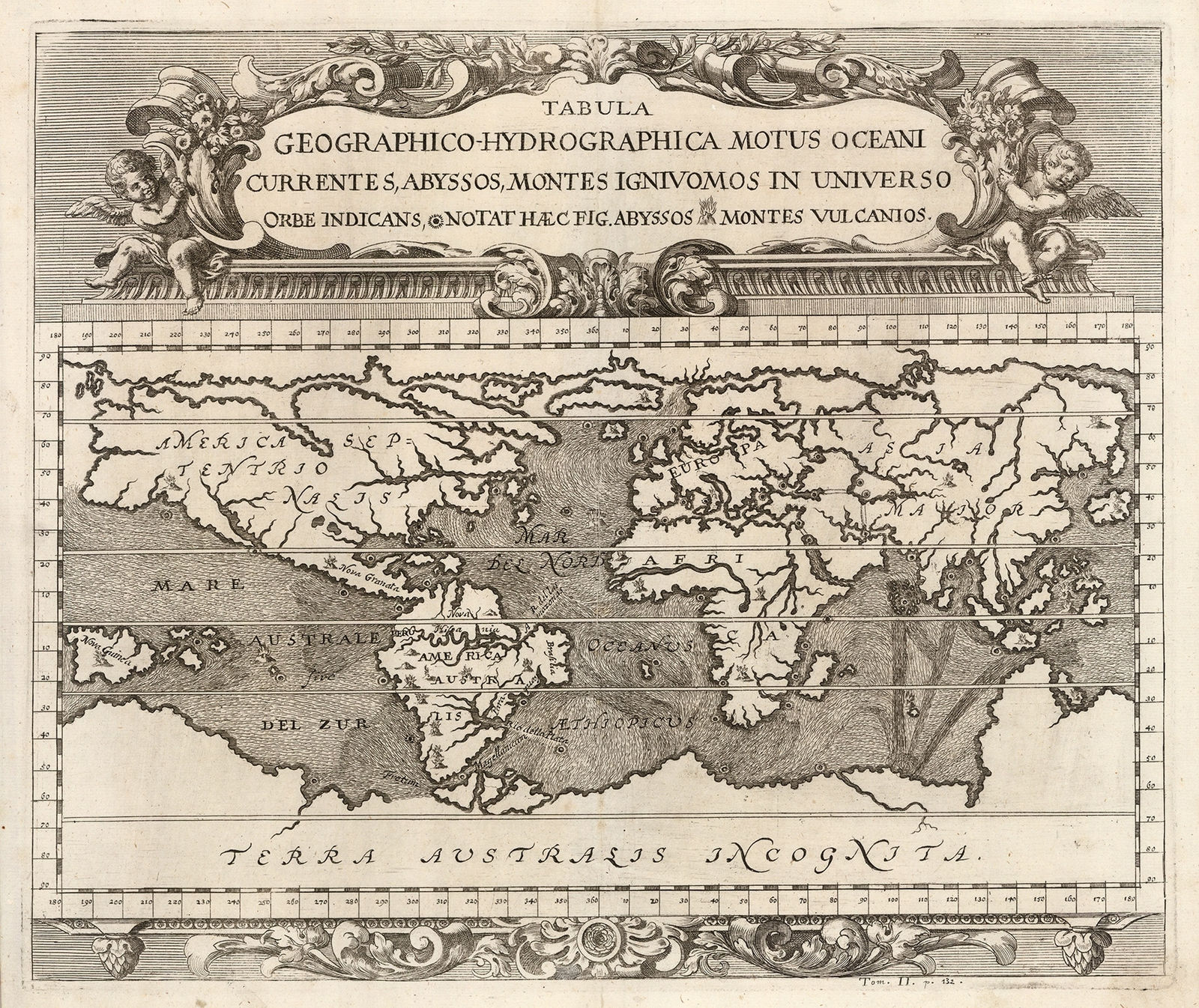 Johann Zahn, Tabula Geographico-Hydrographica Motus Oceani, Currentes, Abyssos, Montes Ignivomos in Universo Orbe Indicans, 1696