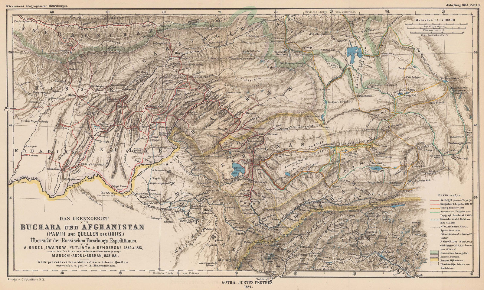 Justus Perthes, Great Game Map of the Afghan-Tajik Border, 1884