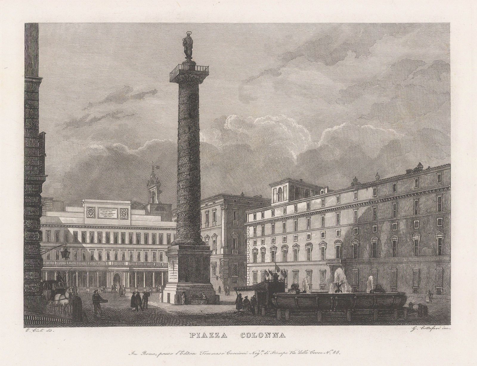 Gaetano Cottafavi, Italy - Rome, Piazza Colonna, 1843