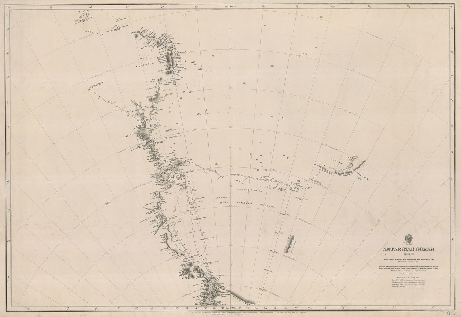 British Admiralty, Heroic Age map of the Ross Sea & Ross Ice Shelf, 1914