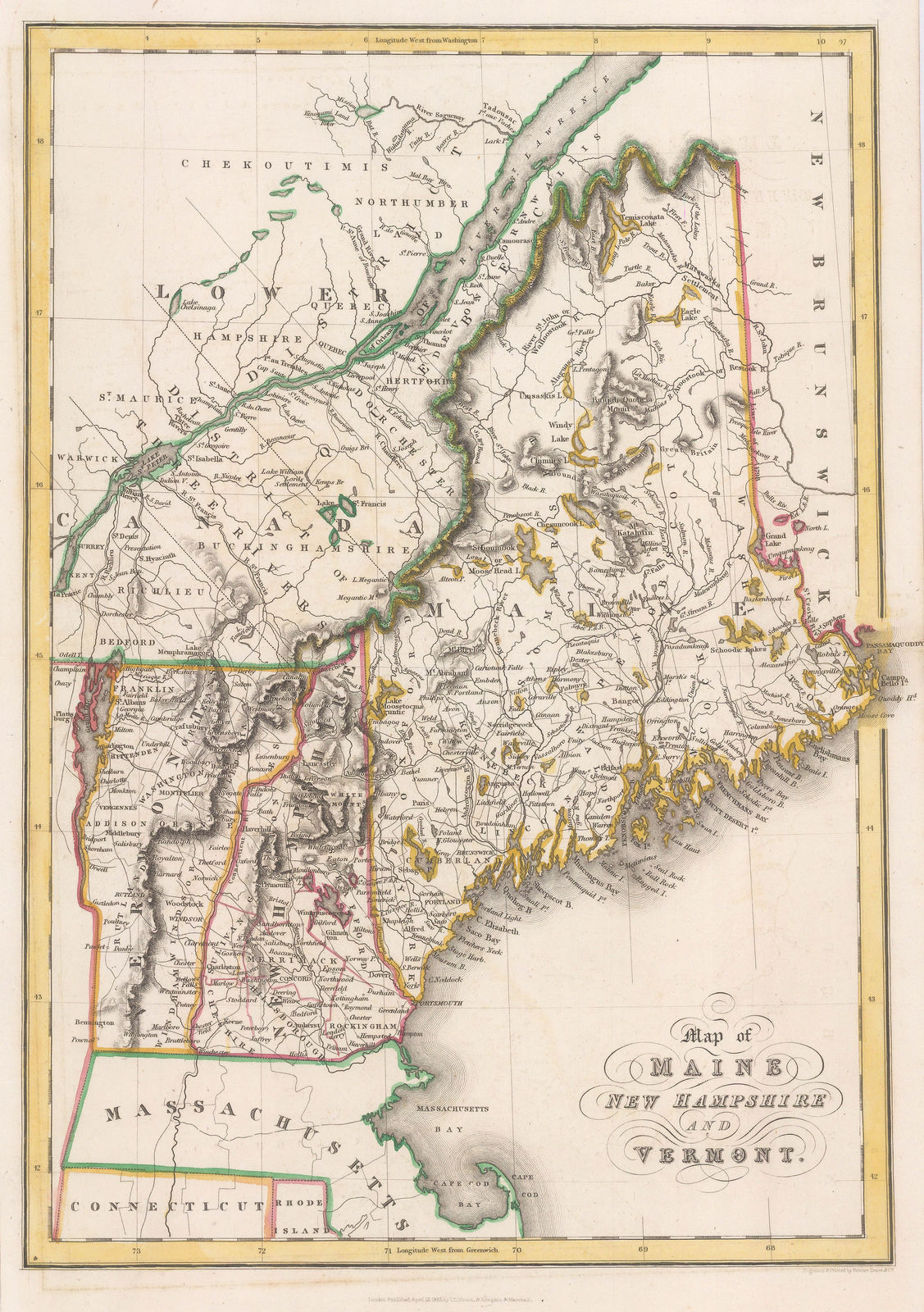 I.T. Hinton, Map of Maine, New Hampshire and Vermont, 1832