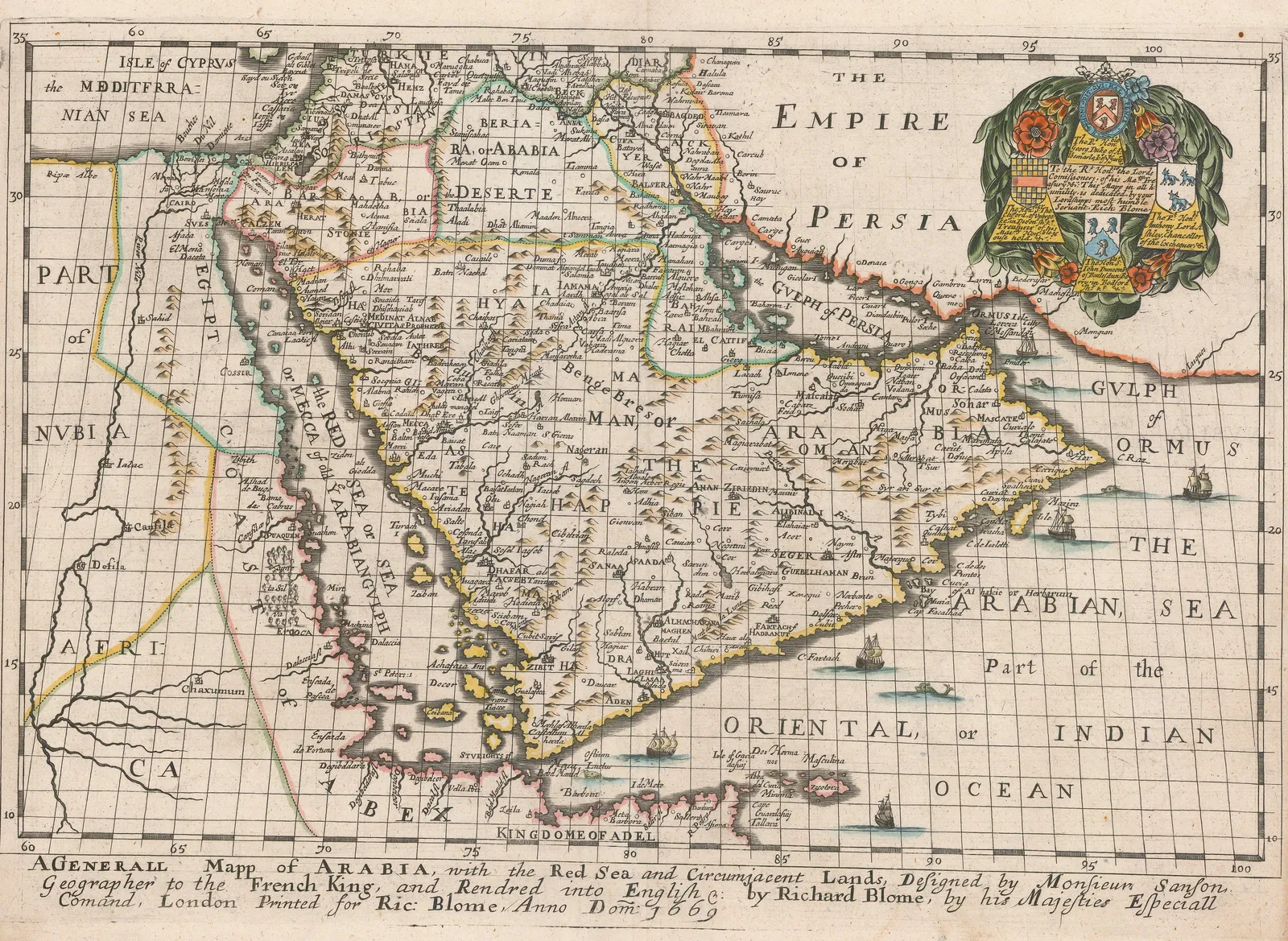 Richard Blome, A General Map of Arabia, 1669