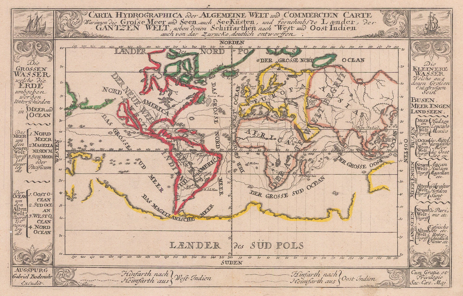 Gabriel Bodenehr, Carta Hydrographica oder Algemeine Welt und Commercien Carte, 1704