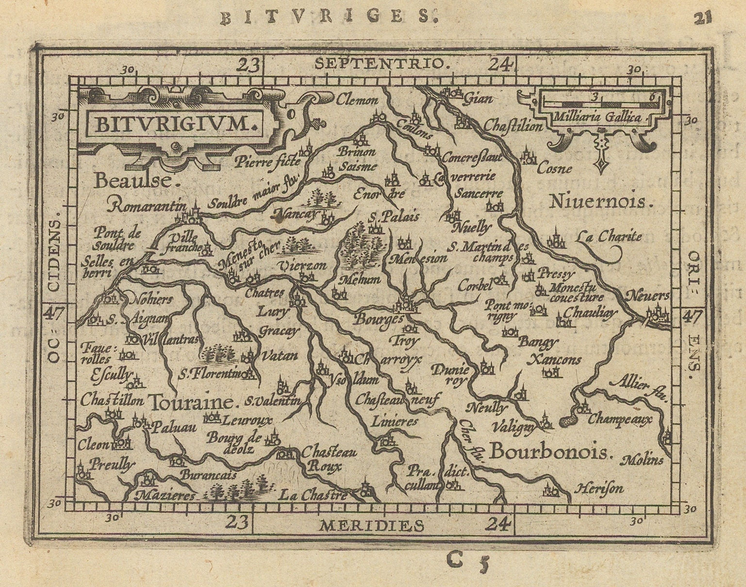 Abraham Ortelius, Bourges and the historical region of Berry, 1601