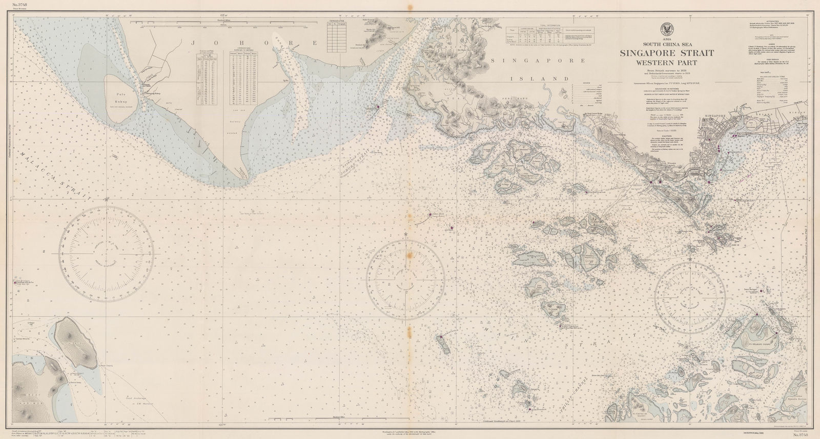 United States Hydrographic Office, Singapore Strait Sea Chart, 1945