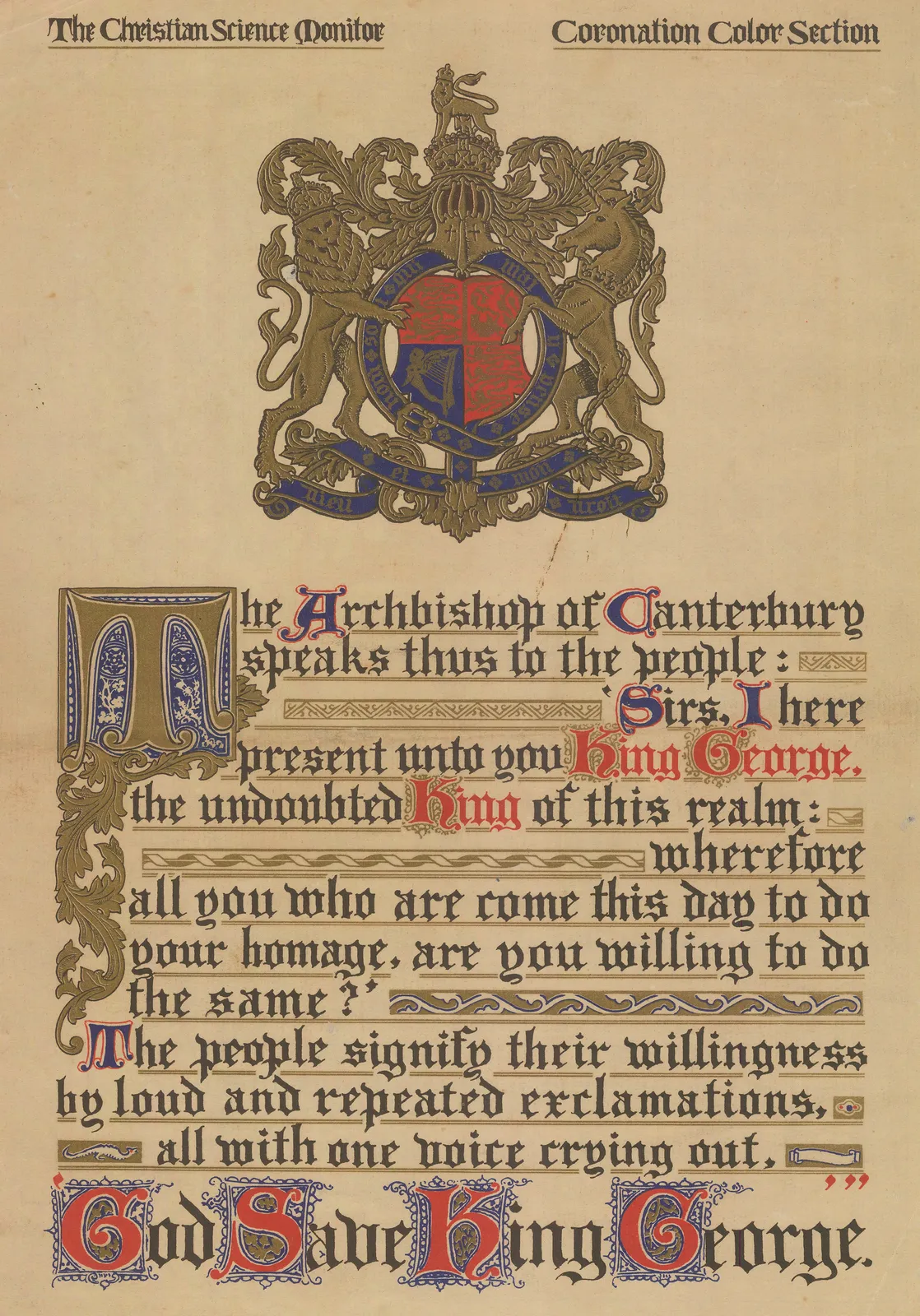Christian Science Monitor, Heraldry - Coronation of King George VI, 1937