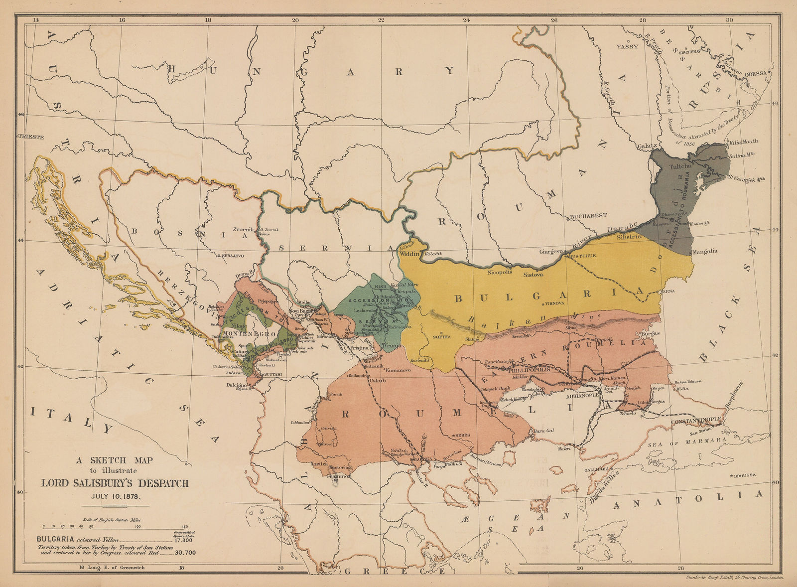 Edward Stanford, A Sketch Map to Illustrate Lord Salisbury's Despatch, 1878
