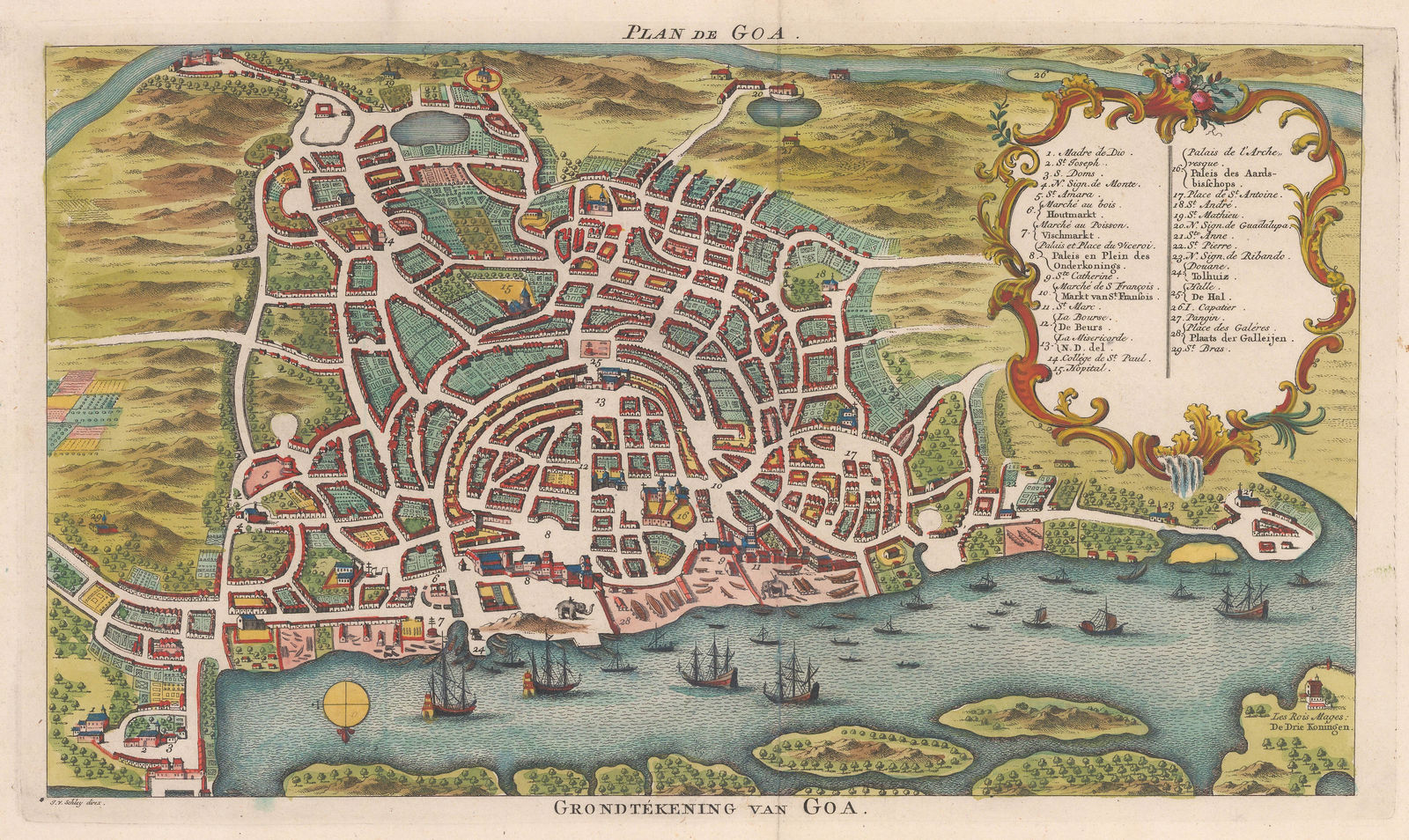 Jacob van der Schley, Bird's eye view of Goa, 1760 c.