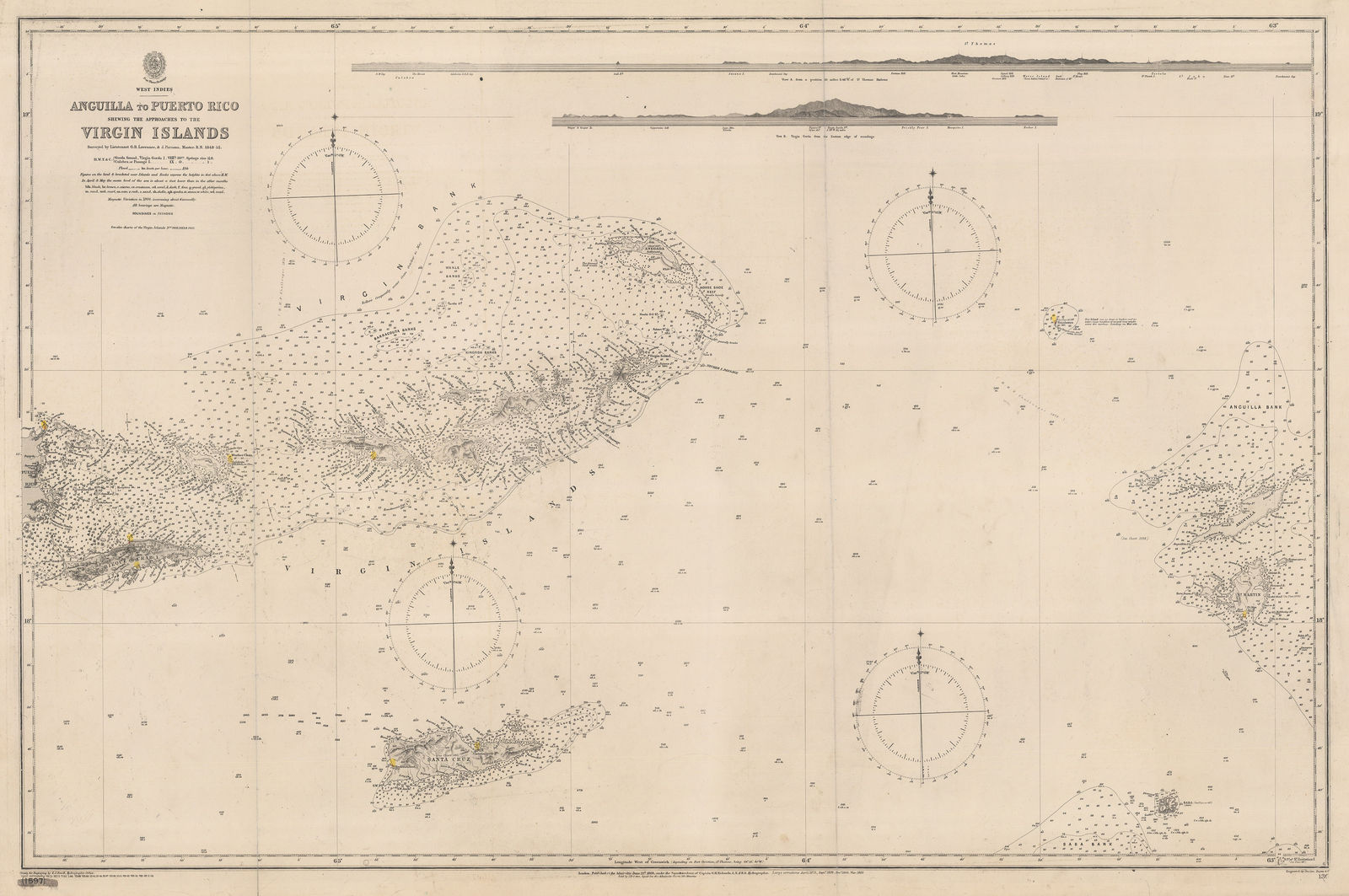 British Admiralty, Anguilla to Puerto Rico shewing the Approaches to the Virgin Islands, 1905