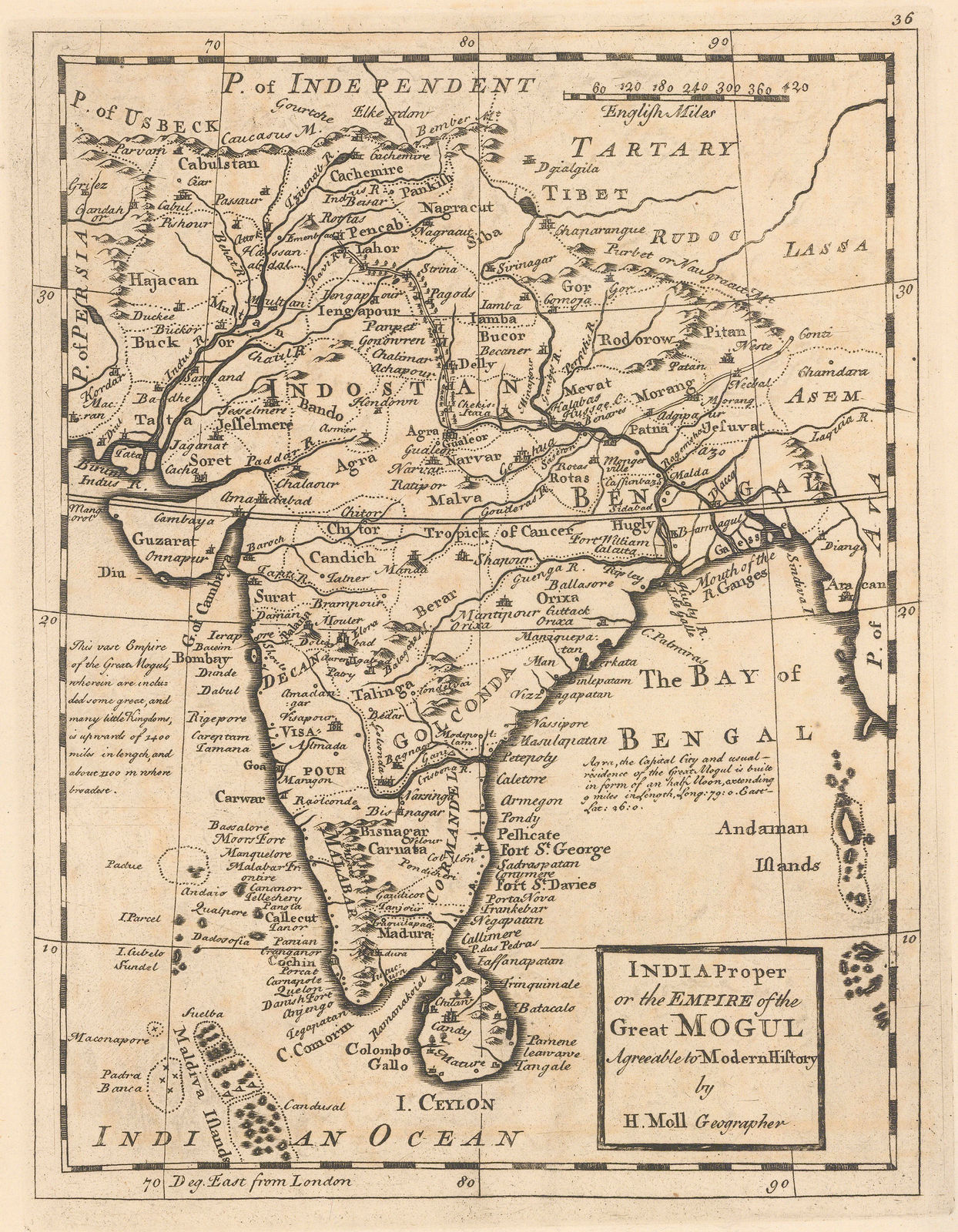 Herman Moll, India proper or the Empire of the Great Mogul, 1750 c.