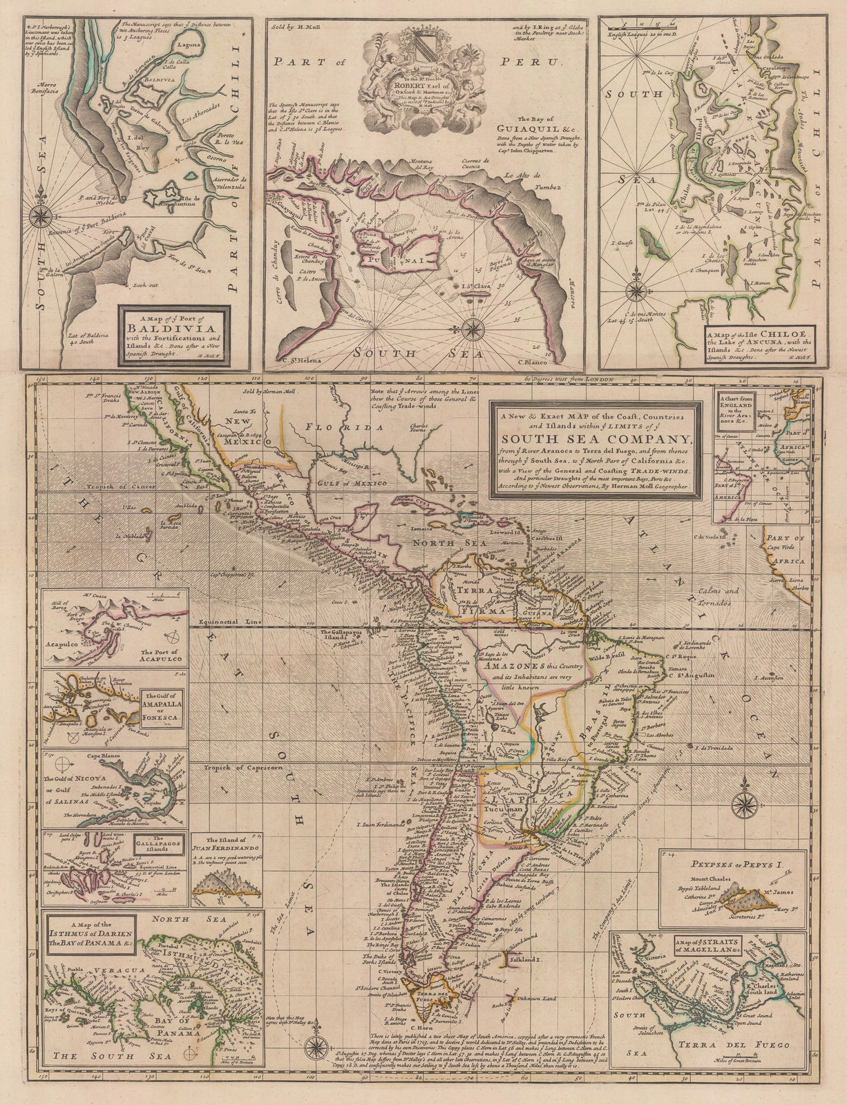 Herman Moll, The South Sea Company, 1764