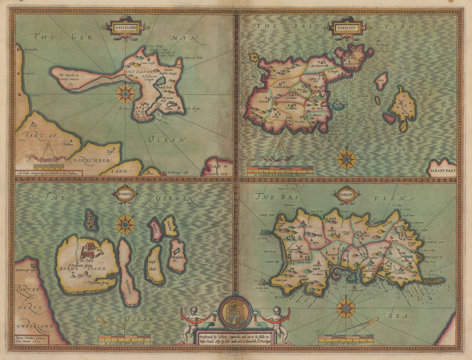 John Speed, Jersey, Guernsey, Holy Island & Farne Islands, 1611