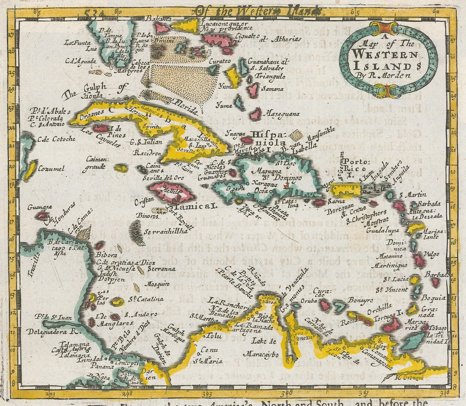 Robert Morden, Miniature Map of the Caribbean, 1688