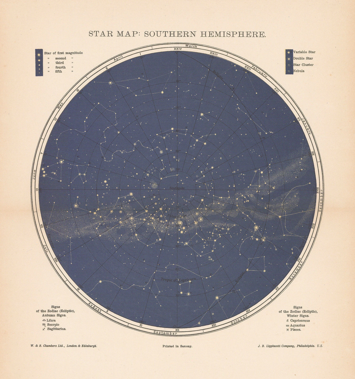 William Chambers, Star Map of the Northern & Southern Hemispheres, 1900 (c.)