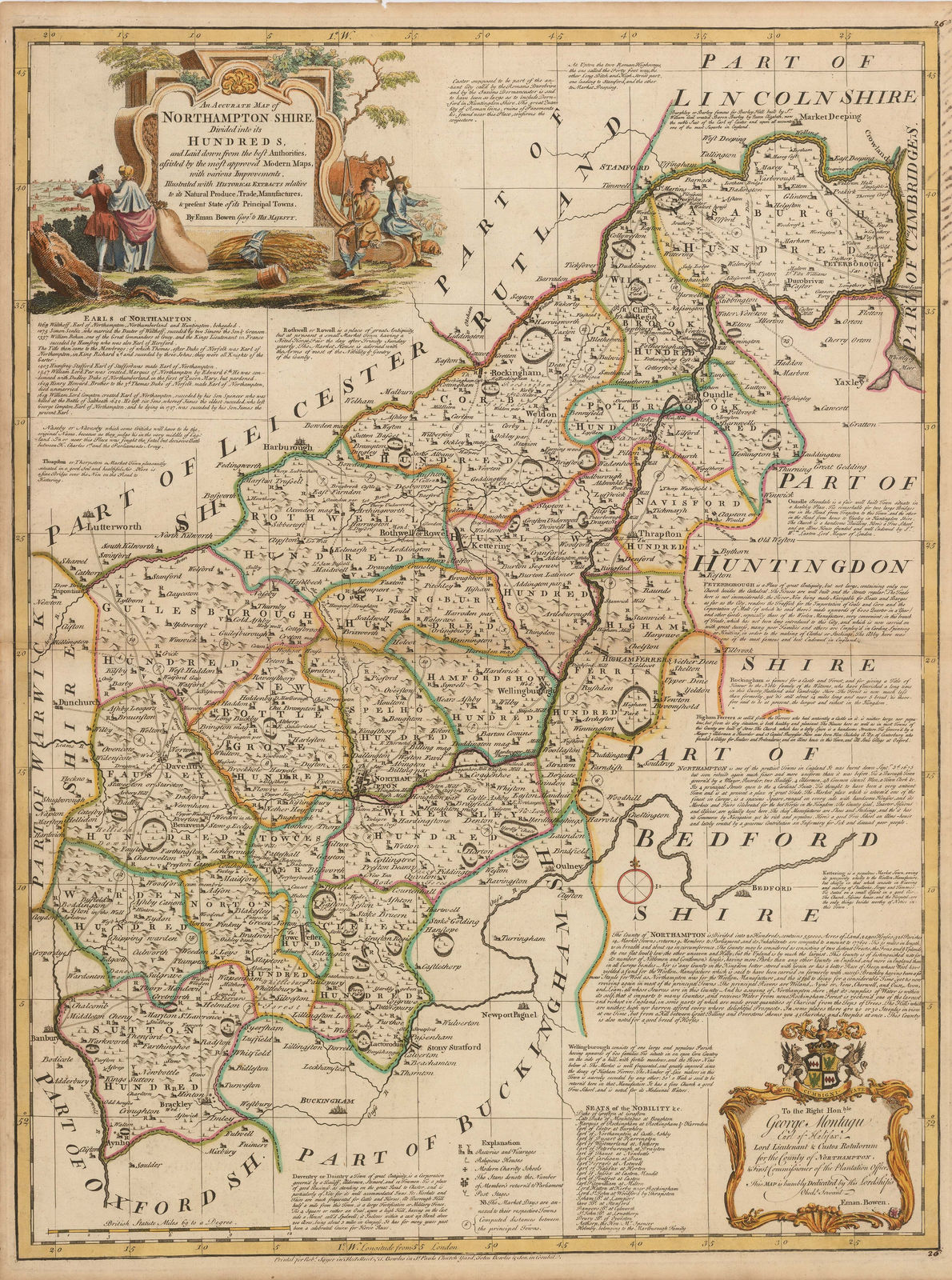 Emanuel Bowen & Thomas Kitchin, An Accurate Map of Northamptonshire Divided into its Hundreds, 1760 c.