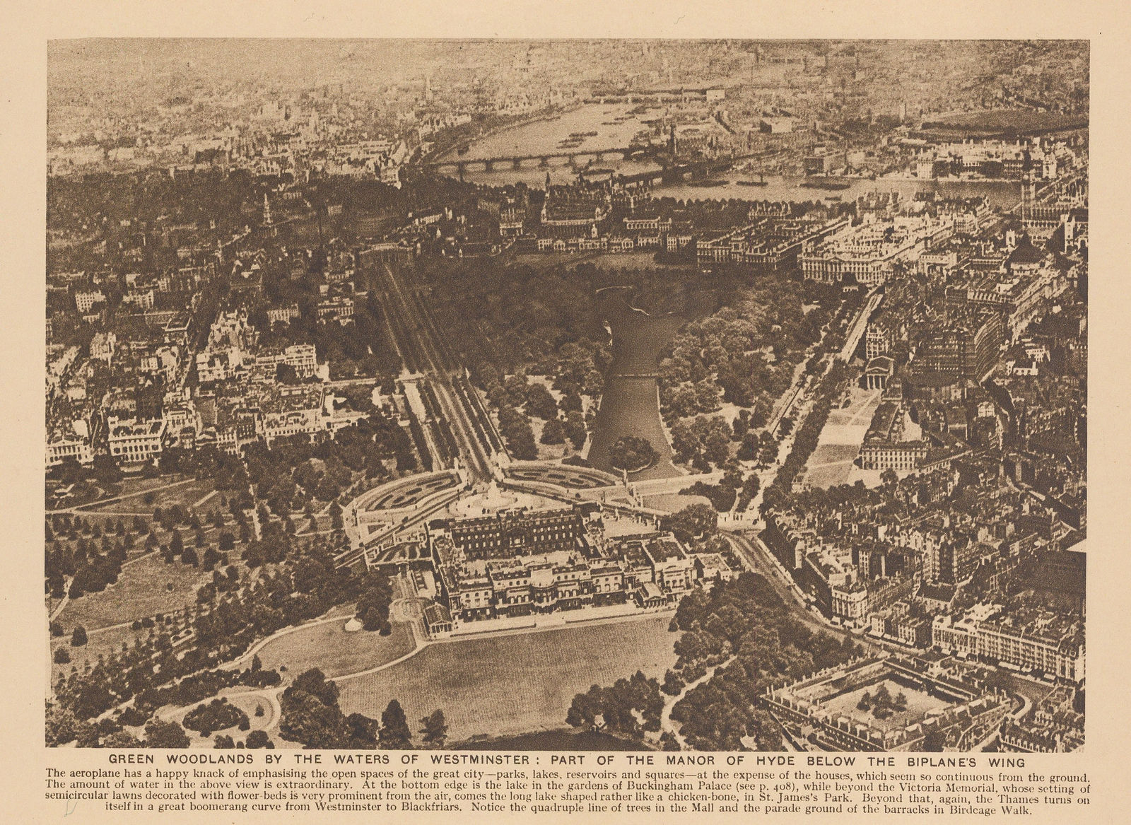 Arthur St John Adcock, London - Aerial view from Westminster to Blackfriars, 1927